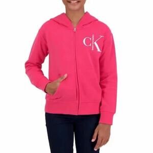 New Calvin Klein Big Girl's Youth Full Zip Cotton Blend Logo Print Hoodie